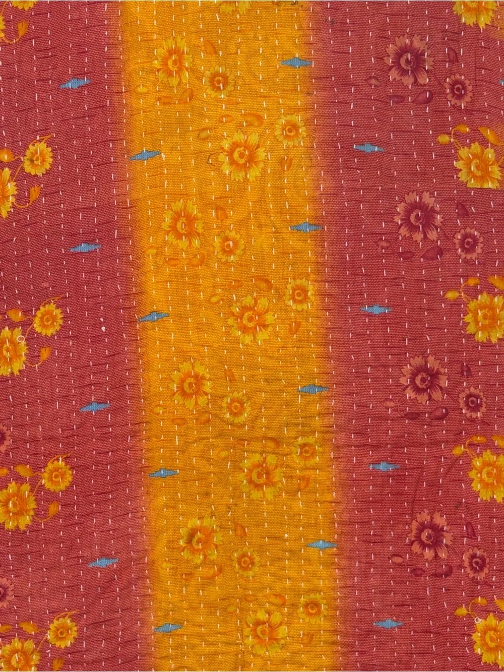 Vintage Handmade Printed Kantha Quilt India Sari Throw Blanket Twin 52x80